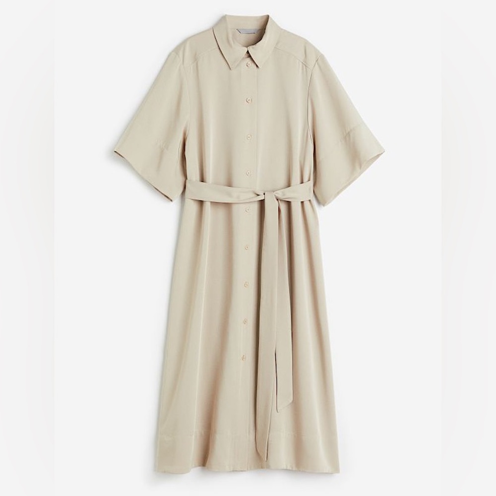 H&M KIMONO SLEEVE TIE WAIST MIDI SHIRT DRESS with BELT S